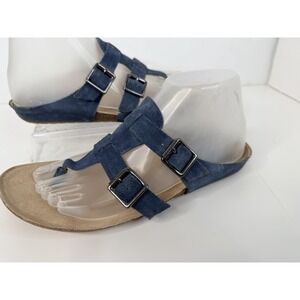 G.H. Bass & Co Suede Thong Sandals Blue Adjustable Buckle Cork Footbed 8.5M
